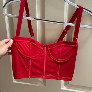 White fox red corset top, sheer fabric under bust. Size M!!